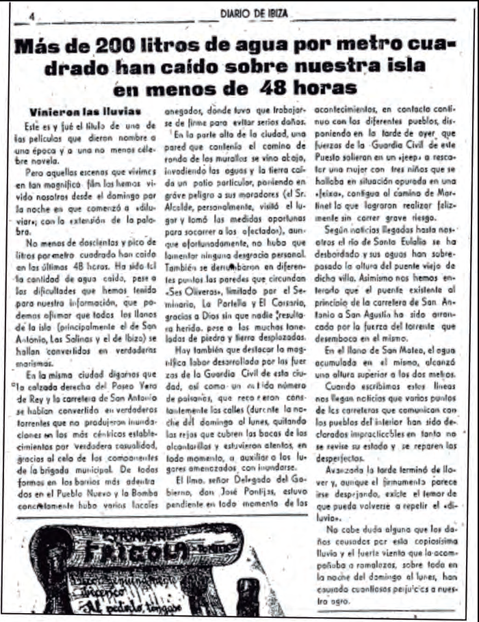Figura 5. Fragment de la notícia publicada a Diario de Ibiza el 28 d'octubre de 1958.