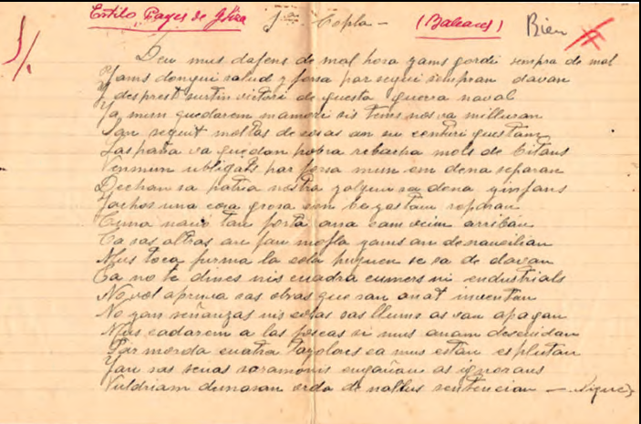 Primera pàgina del manuscrit conservat per Macabich.
