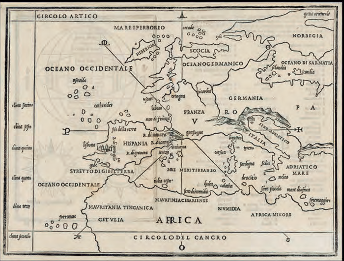 Map from Isolario by Benedetto Bordone showing Europe and North Africa.