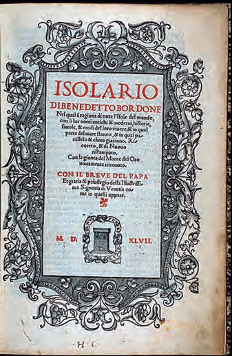 Title page of a later edition (1547) of Benedetto Bordone's Isolario.