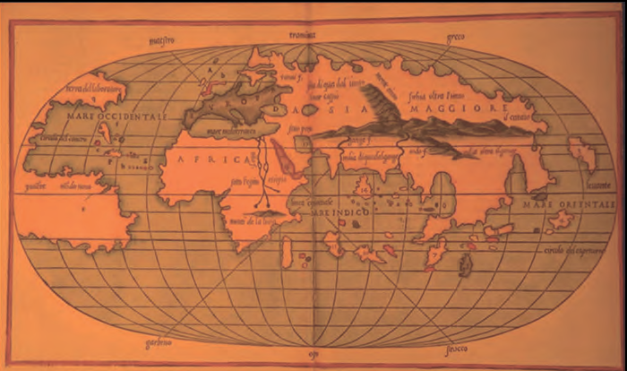 World map from Isolario by Benedetto Bordone.