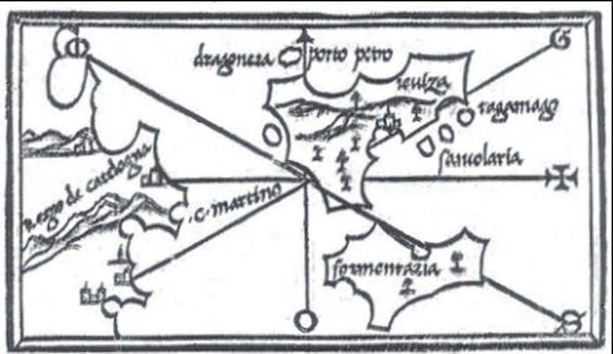Detail map of Ibiza (Ieviza) and Formentera (Formenrazia) from Bordone's Isolario.