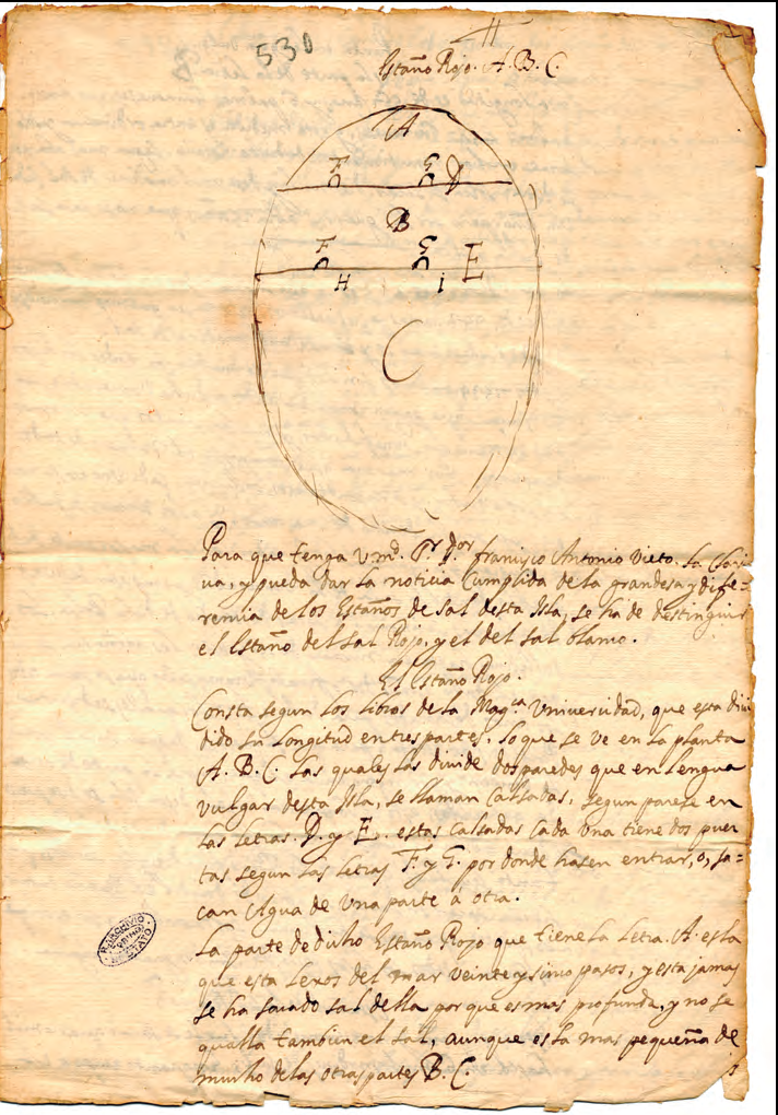 La pàgina 530 del document Plante de l'Etang des Salines de l'Isle d'Evisse avec une description du Metode, que l'on tient pour y faire le Sel (Archivio di Stato di Torino, Gabella Sale Savoia, Mazzo 2, Fascicolo 26, núm. 26).