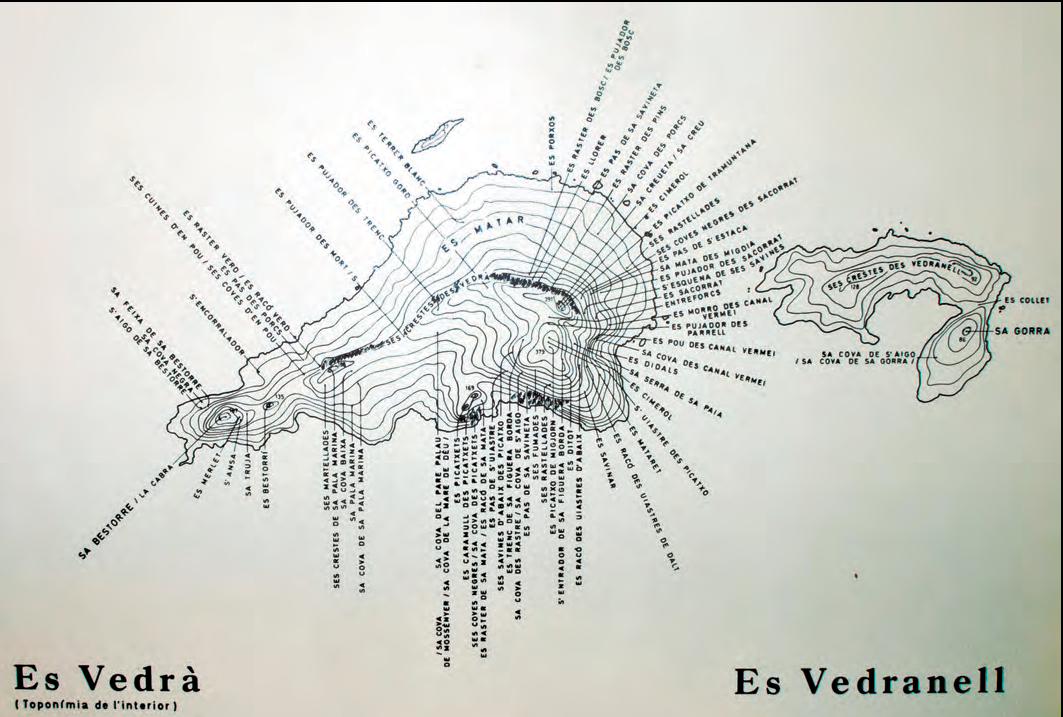 Mapa toponímic de l'interior des Vedrà i es Vedranell
