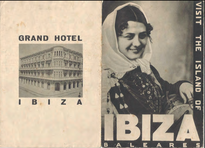 Portada i contraportada del fullet publicitari editat pel Grand Hotel Ibiza l'any 1933. Fotografia procedent de l'arxiu de Martin Davies.