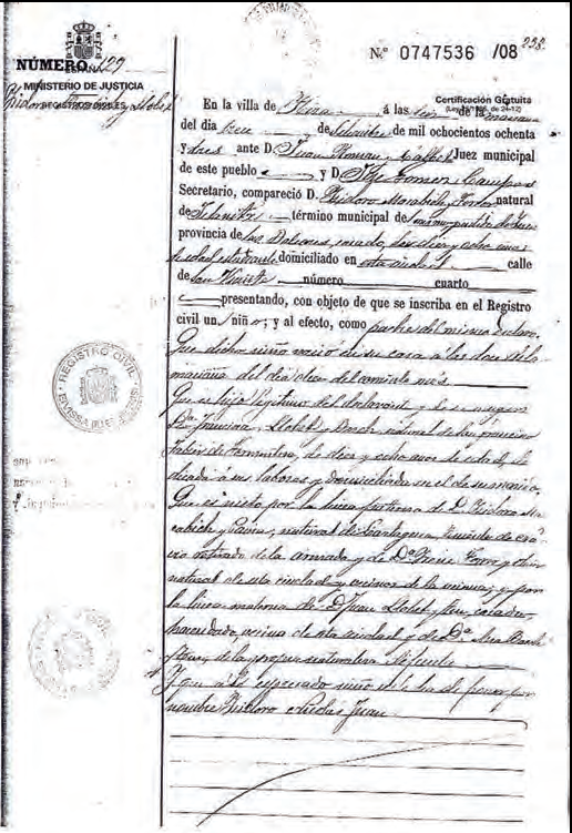 A l'esquerra, primera pàgina de la inscripció d'l. Macabich al registre. A la dreta, primera pàgina de la fe de baptisme de l'avi d'Isidor Macabich.