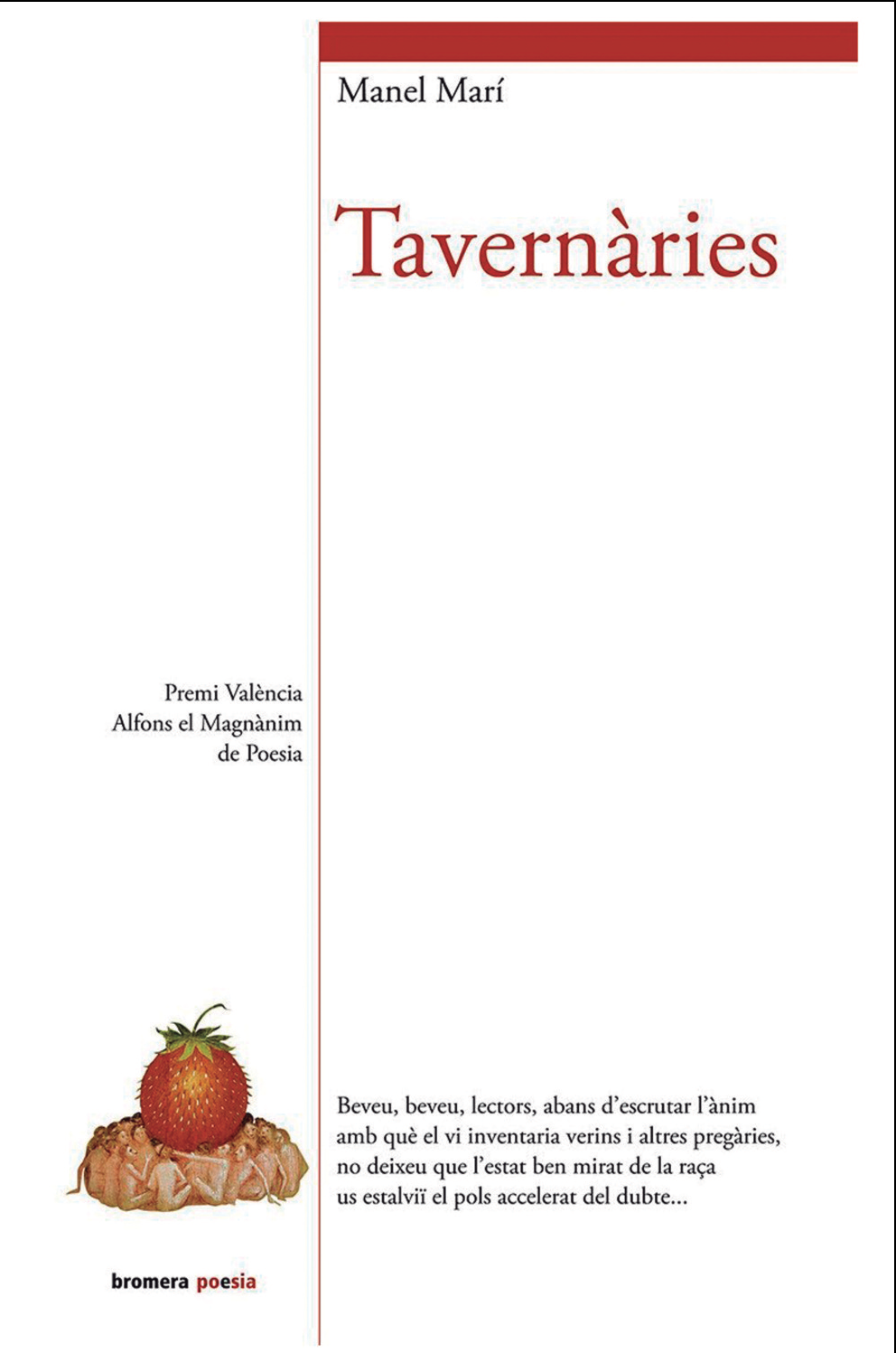 Portada del poemari Tavernàries, de Manel Marí, Premi València Alfons el Magnànim de Poesia 2016.