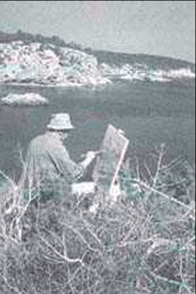 Antoni Pomar Juan pintant en plein air. Eivissa. 1990.