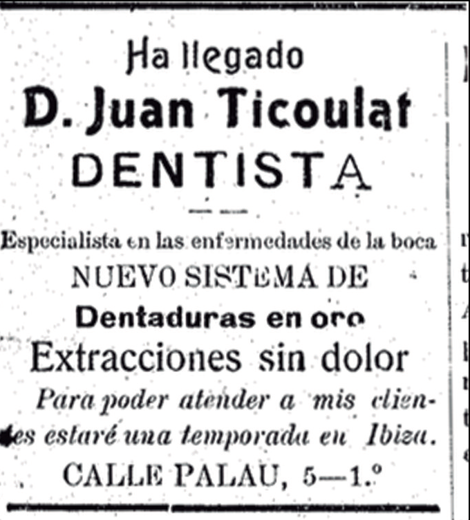 Publicitat de Joan Baptista Ticoulat, al Diario de Ibiza de l'11 de juny de 1915.