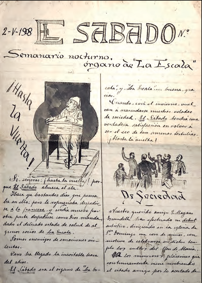 Primera pàgina del darrer número del setmanari manuscrit El Sábado.