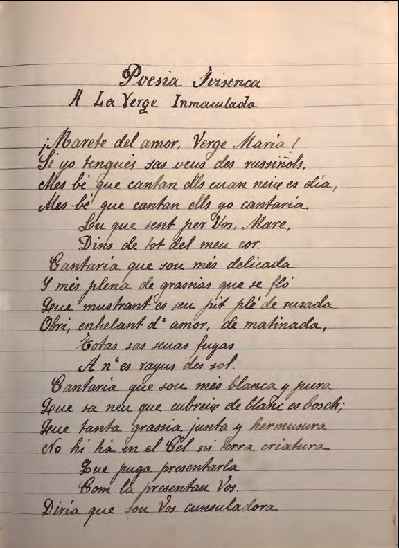 Pàgina inicial del manuscrit del primer poema de Macabich.