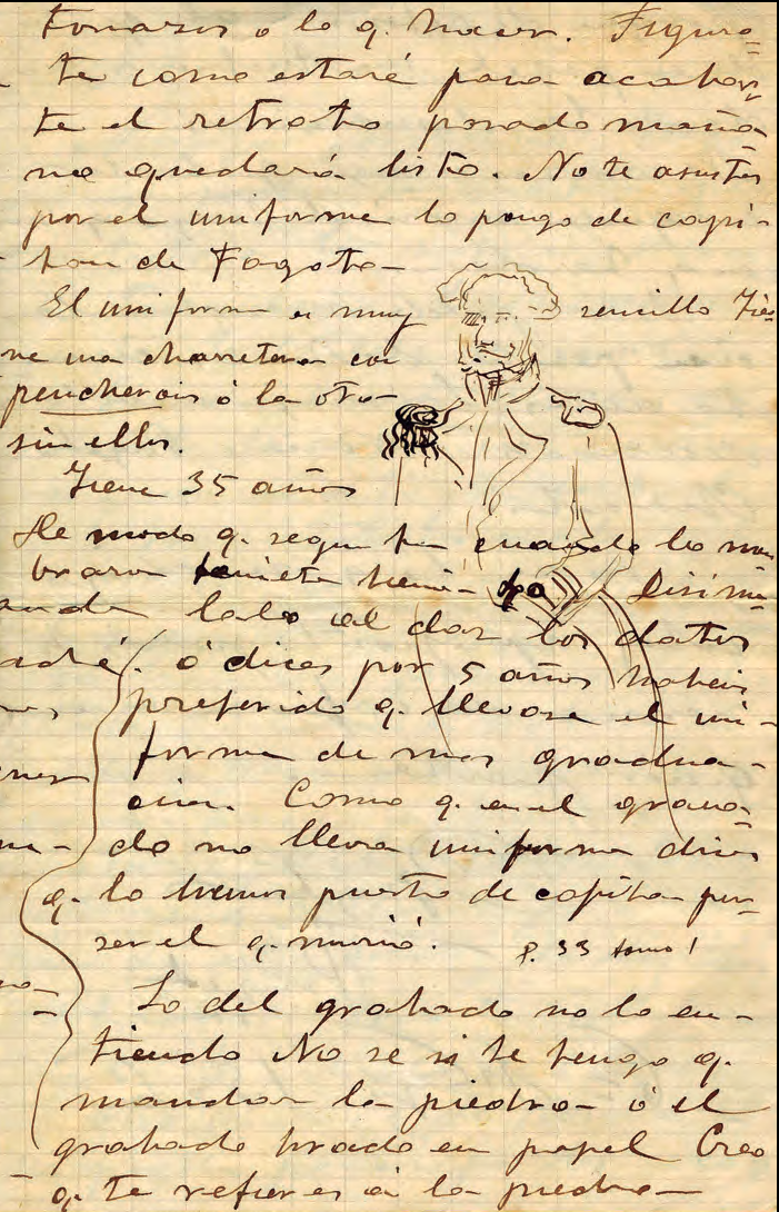 Carta de Puget a Macabich (6 de maig de 1906) en què fa un esbós del retrat de Riquer.