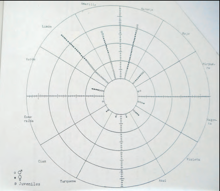 Diagrama circular dels tons obtinguts en els dorsos de totes les sargantanes mesurades.