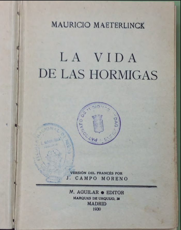 Llibre de lectura de la literatura universal La vida de las hormigas, de M. Maeterlinck.