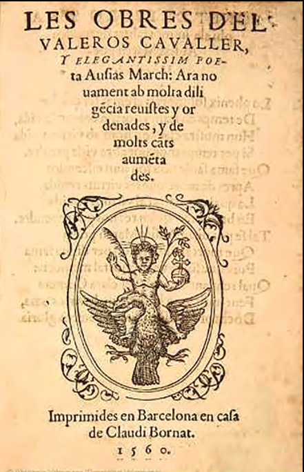 Portada d'una de les edicions antigues de les obres d'Ausiàs March (Biblioteca Valenciana Digital).