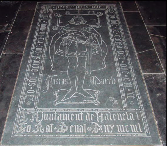 Làpida que cobreix les despulles del poeta Ausiàs March, a la catedral de València.