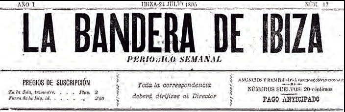 A dalt, capçalera del periòdic setmanal La Bandera de Ibiza.