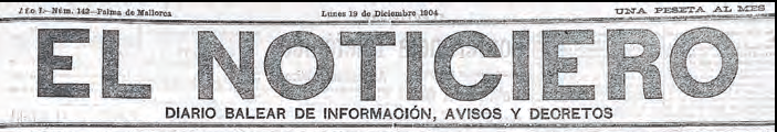 A dalt, capçalera del diari balear El Noticiero.