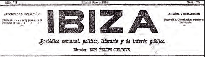 A dalt, capçalera del periòdic setmanal Ibiza.