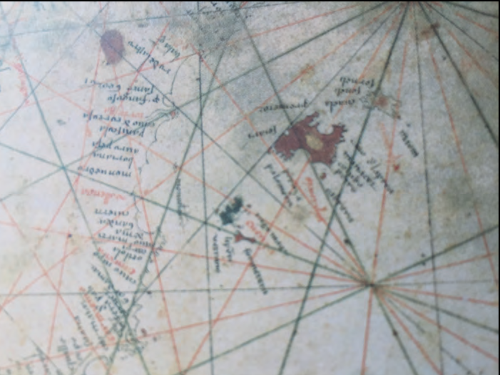 Detall de la carta portolana del venecià Pietro Vesconte, de 1313 (París, Bibliothèque Nationale, Dep. des Cartes et Plans, Rés. Ge. DD687).