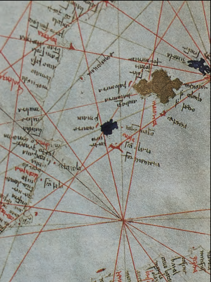Detall de l'Atles Corbitis, anònim venecià (mestre de l'Atles Pinelli), segle XIV EX.-XV in. (Venècia, Biblioteca Nazionale Marciana, ms. It. vi 213 (5982).