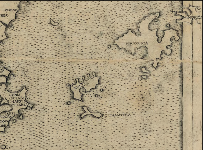 Detall d'un dels mapes de Nicolò Todescho, Hispania novella, 1482, publicat dins la Geografia di Fr. Berlinghieri secondo... Ptolomeo, a Florència (Cartoteca digital de l'Institut Cartogràfic de Catalunya, RM. 36809).