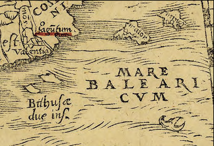 Detall de l'obra Hispania, fol 61/13, mapa del tipus Ptolemeu (Cartoteca digital de l'Institut Cartogràfic de Catalunya, RM. 61334).