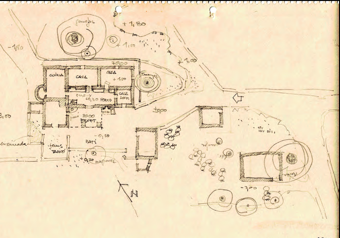 Un dels croquis que feia Josep Vilanova de les cases pageses eivissenques que visitava.