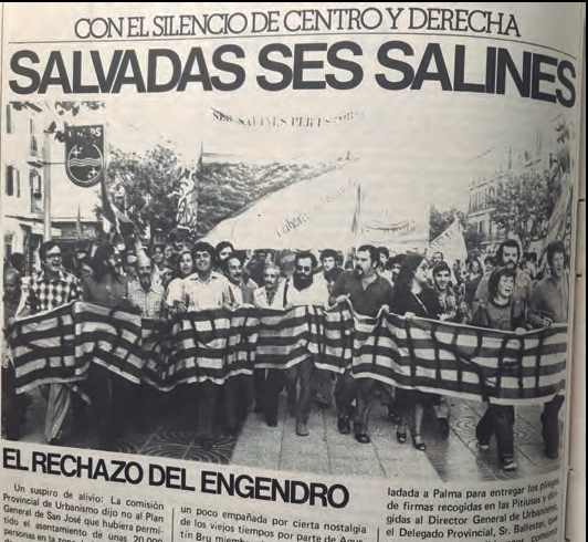 Quan la resistència ecologista neix a Eivissa, es troba una oligarquia que ho domina gairebé tot (fotografia de la manifestació d'octubre de 1977 per la protecció de ses Salines, Uc, núm. 11).