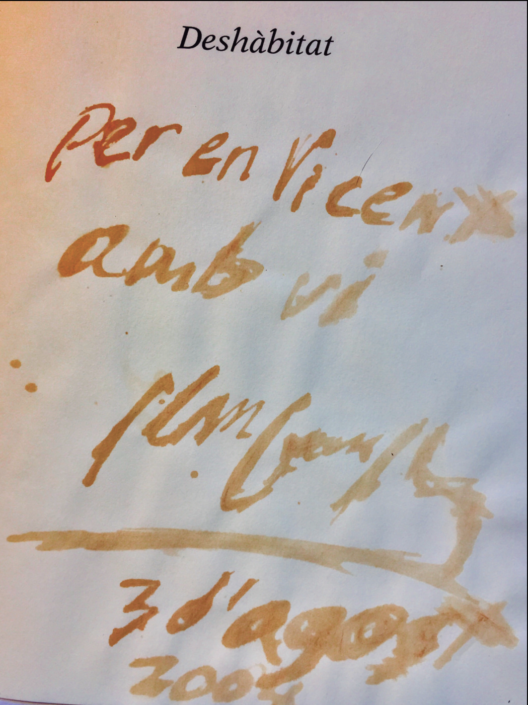 Dedicatòria de Manel Marí al poemari Deshàbitat.