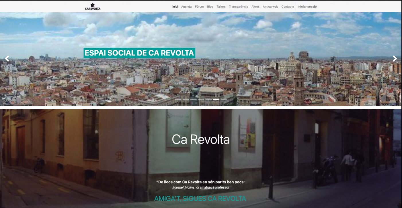 Pàgina d'inici del web de Ca Revolta, on Manel Marí desenvolupà molta activitat.