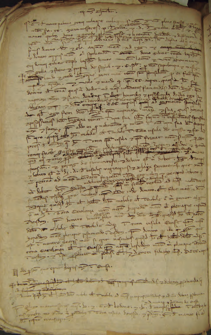 Pergamí que deixa constància de l'encàrrec d'un retaule fet per Guillem de Montpalau a Bernat Pintor, la seua dona Maria i el pintor Pere Martí de Burgos el 1260 (Arxiu de la Catedral de Barcelona, Diversorum C, núm. 537).