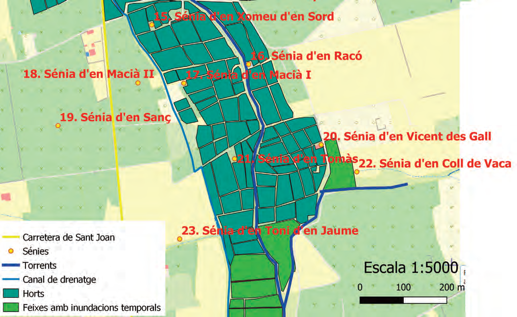 Mapa 2 i fotografia de la sénia d'en Xomeu d'en Sord, amb la palmera