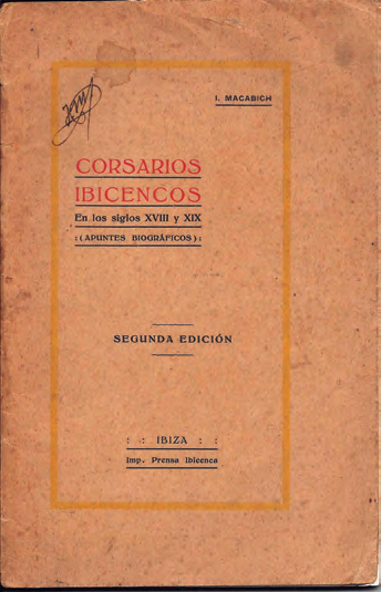 Portada de la segona edició del llibre Corsarios Ibicencos.