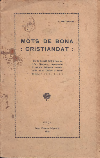 Portada del llibre Mots de bona cristiandat, publicat per la Secció folklòrica de Ca Nostra el 1918.