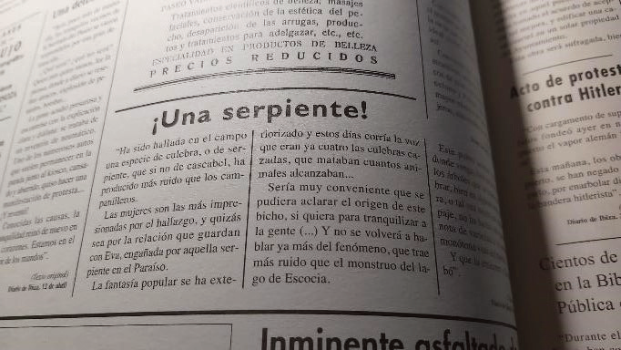 Notícia antiga del Diario de Ibiza sobre la troballa d'una serp