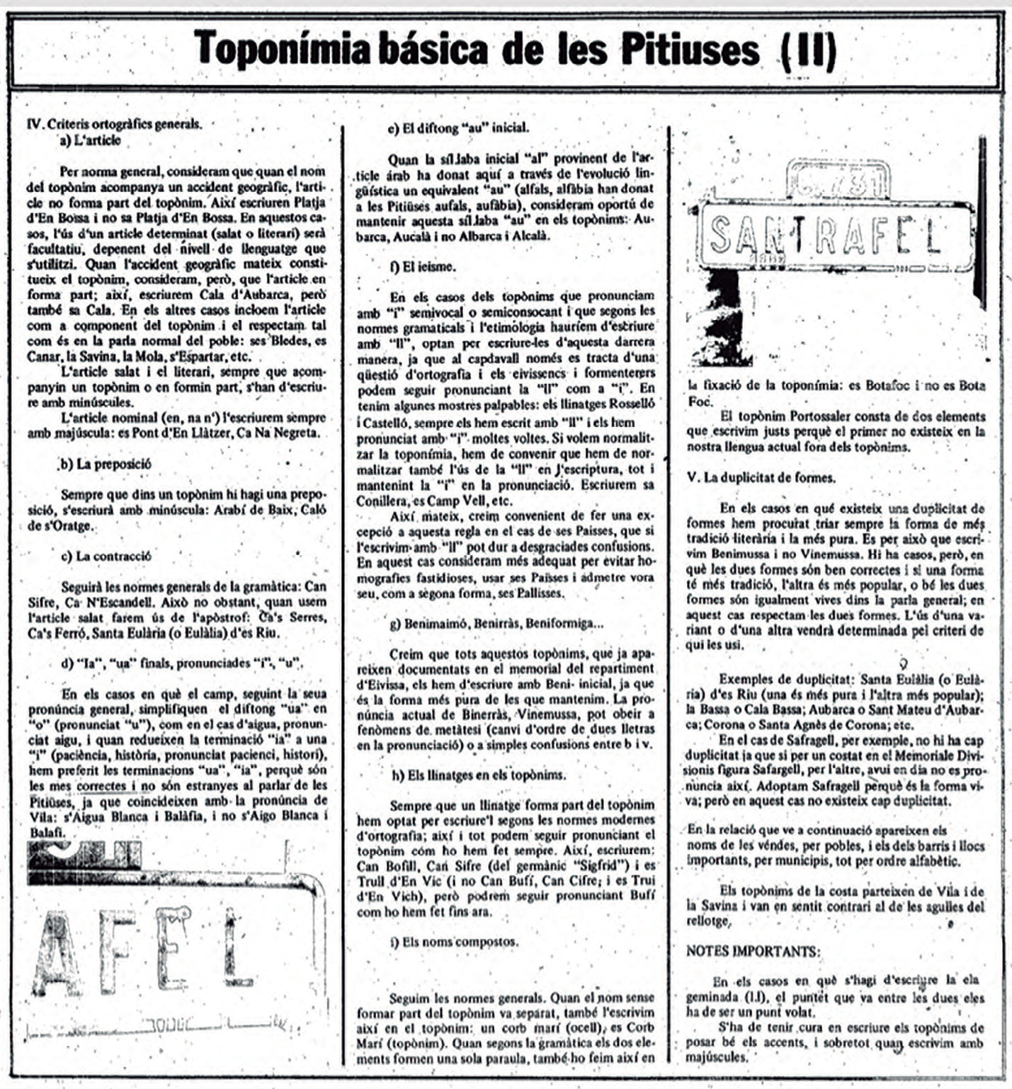 Segon lliurament del treball «Toponímia bàsica de les Pitiüses», publicat al Diario de Ibiza el 8 de juny de 1978.