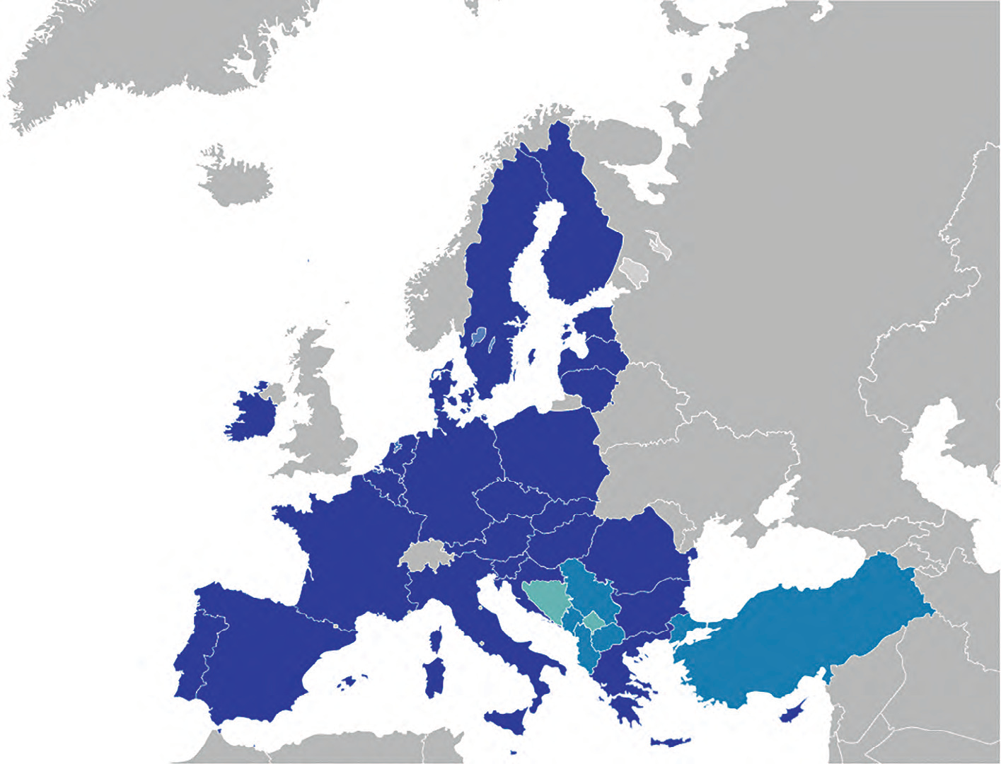 Mapa de la Unió Europea on es mostren els països membres, els països candidats i els possibles candidats.