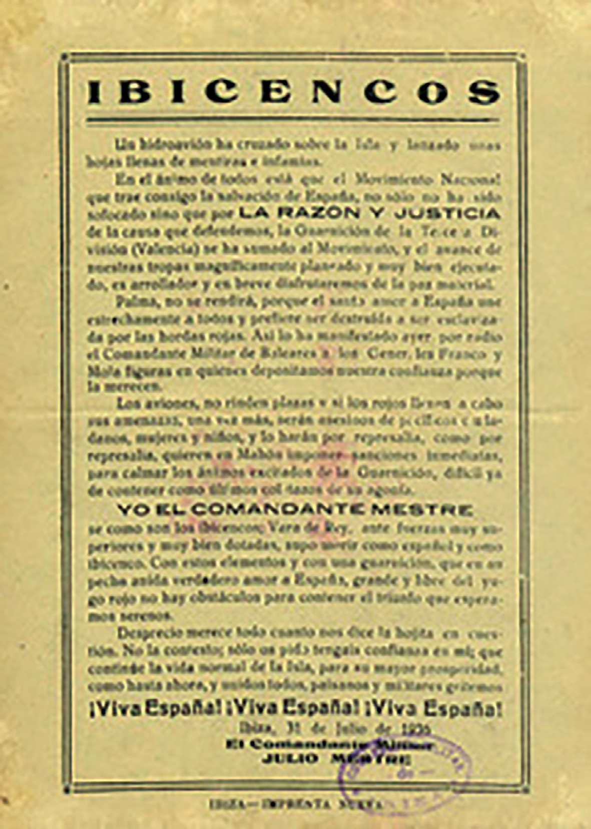 Proclama de Julio Mestre.