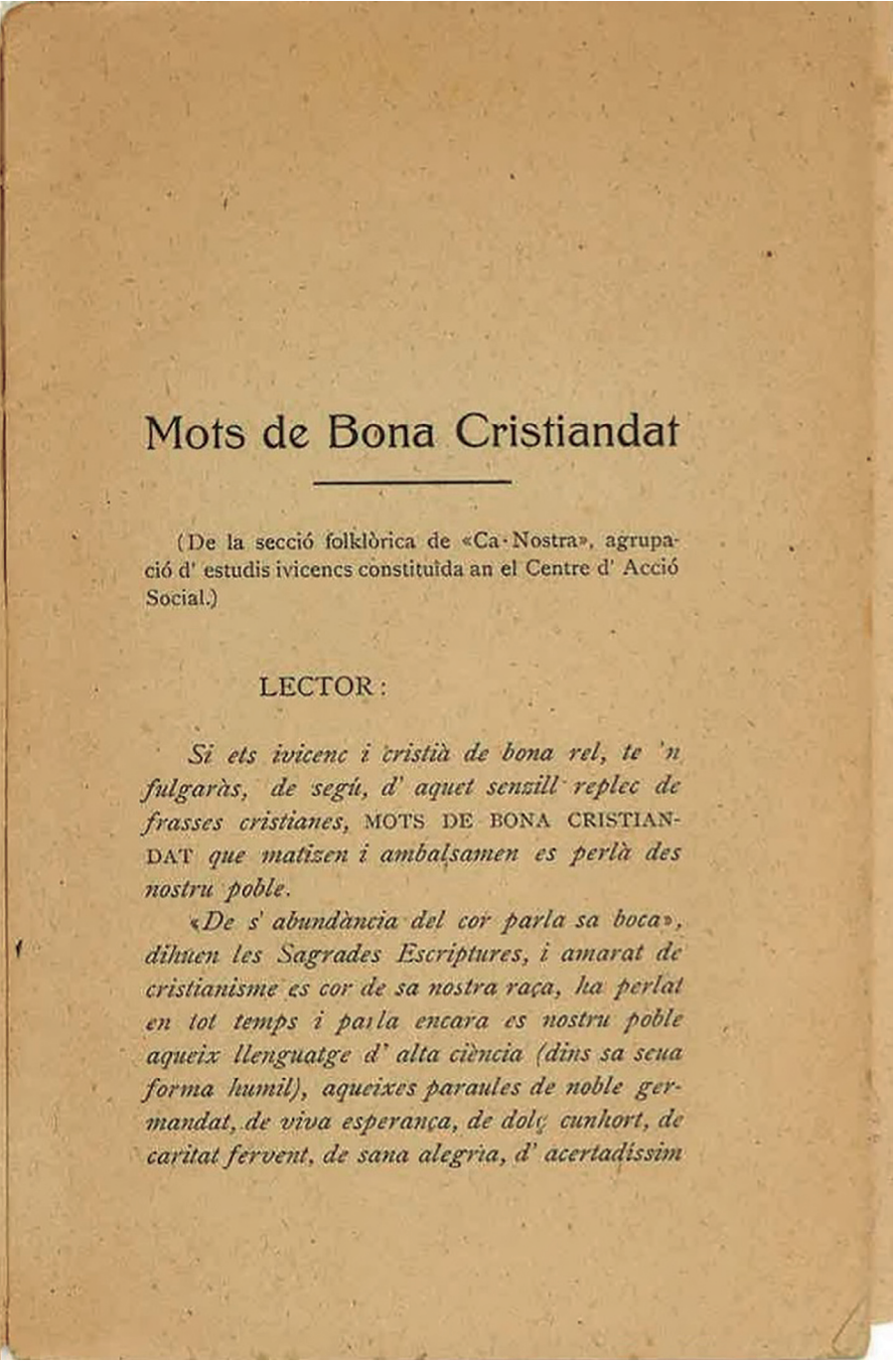 Primera pàgina de Mots de bona cristiandat (1918)