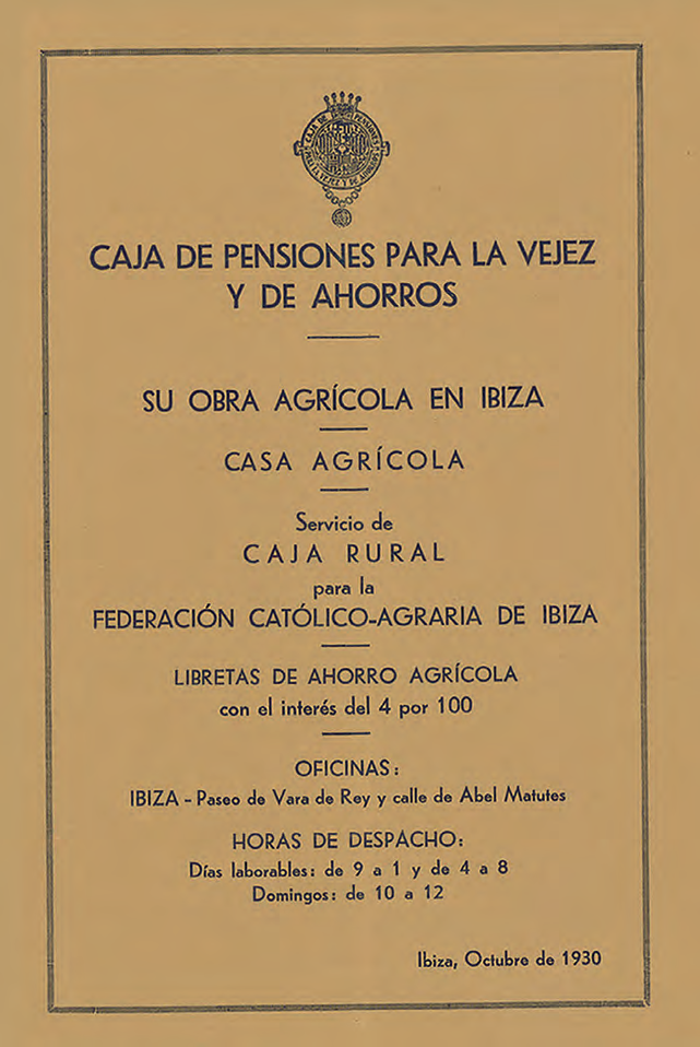 A dalt, prospecte de la Caixa Rural.