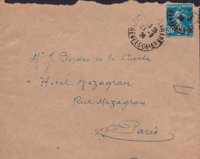 Sobre contenint una carta adreçada a J. Bordas.