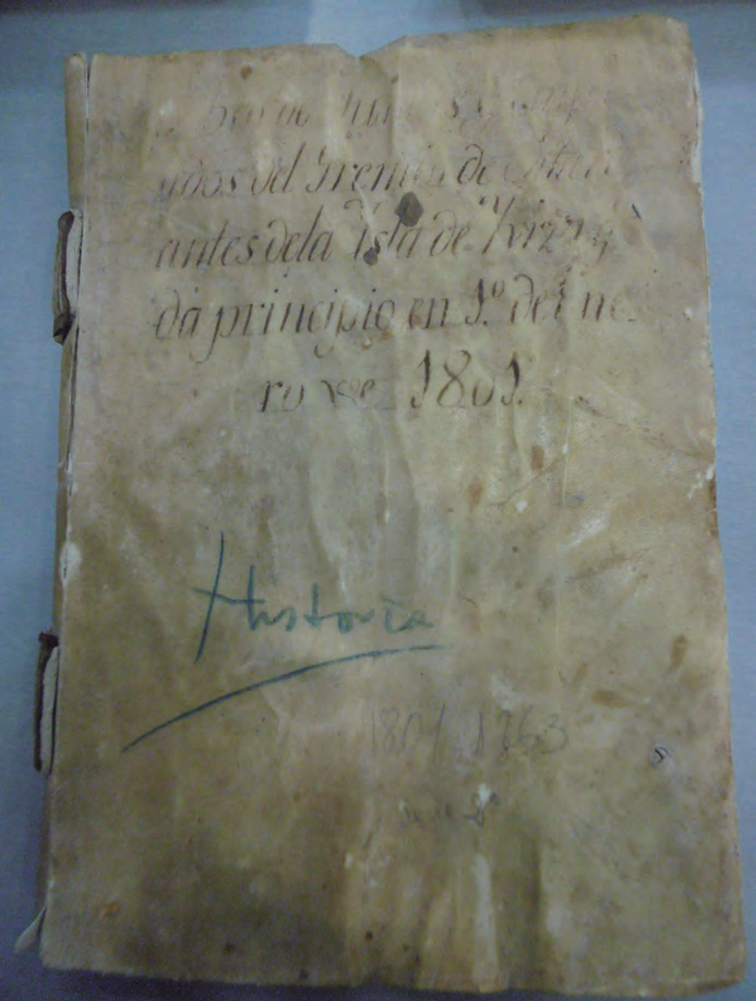 Portada del Libro de actas del Gremio de Mareantes de la isla de Ibiza que da principio en 1º de Enero de 1801 (Arxiu Històric d'Eivissa i Formentera).