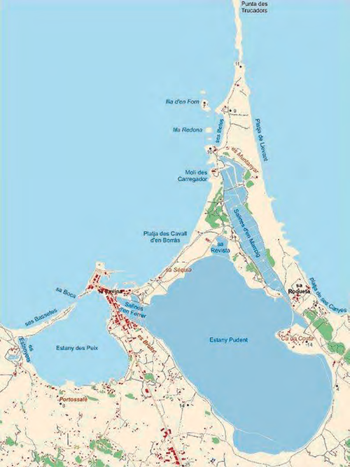 Mapa de les Salines de Formentera.