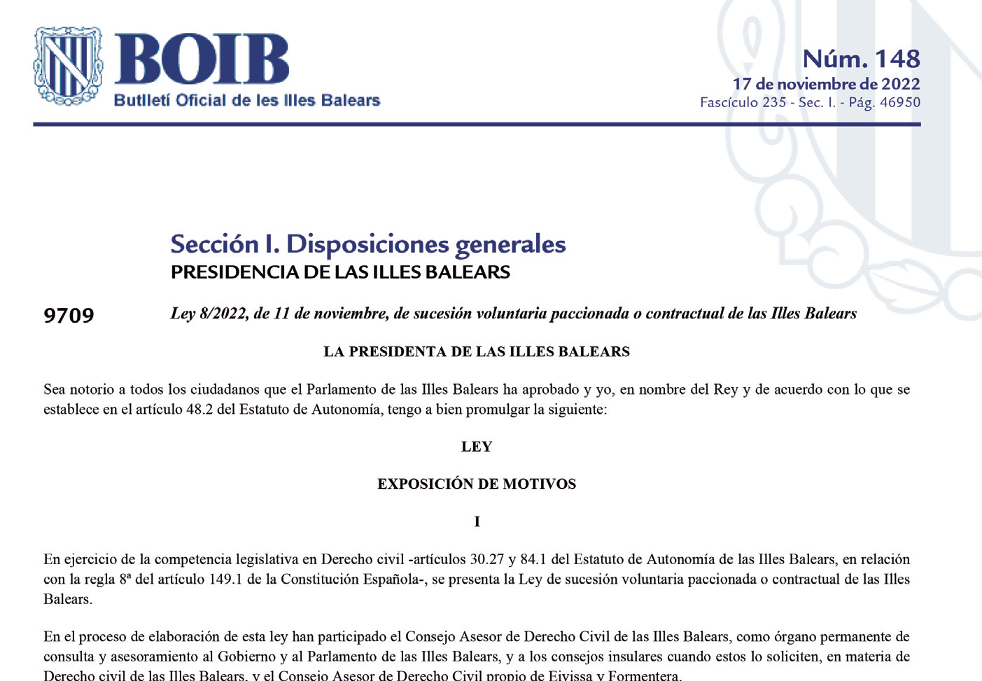 Publicació de la llei 8/2022 al BOIB en la seua versió en castellà