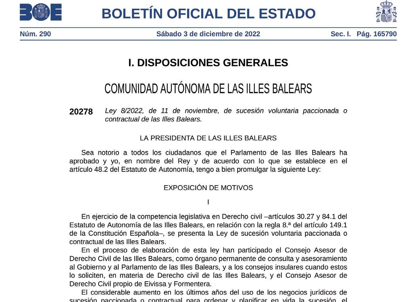 Publicació de la llei 8/2022 al BOE en la seua versió castellana.