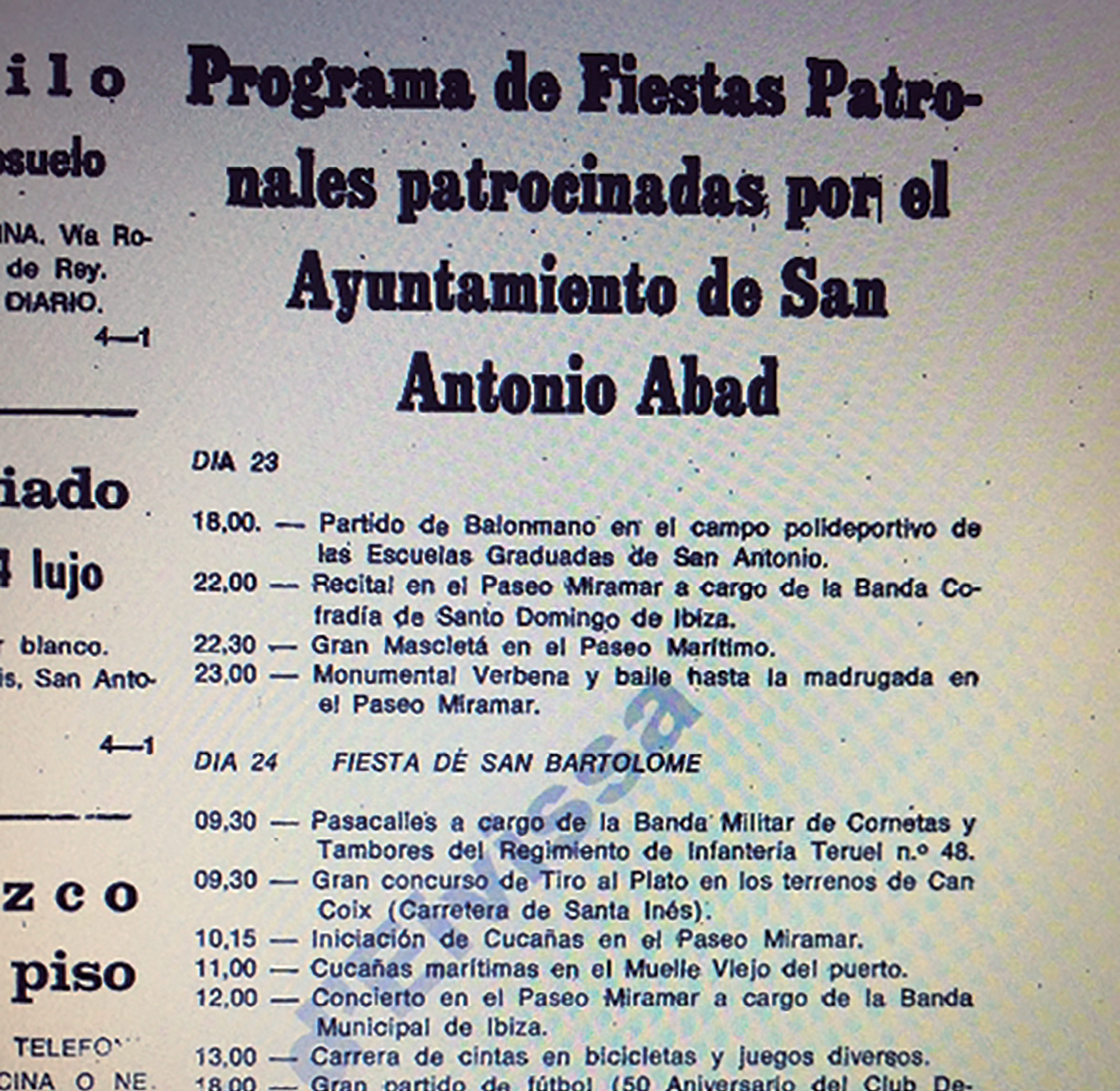 Programa d'actes del 50è Aniversari, publicat a Diario de Ibiza el 1973. (Hemeroteca de l'Arxiu Històric d'Eivissa).