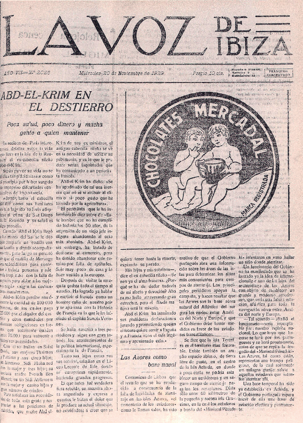 Portada de La Voz de Ibiza i retrat de Josep Verdera Ramon.