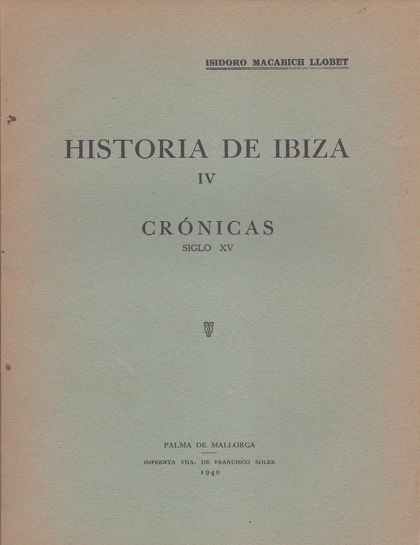 Coberta del fascicle IV de la Historia de Ibiza (1940).