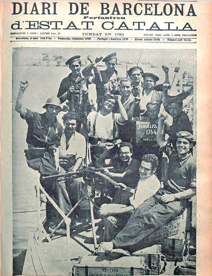 Voluntaris d'Estat Català, a bord de l'Almirante Antequera, camí d'Eivissa (Diari de Barcelona, 9 d'agost de 1936).
